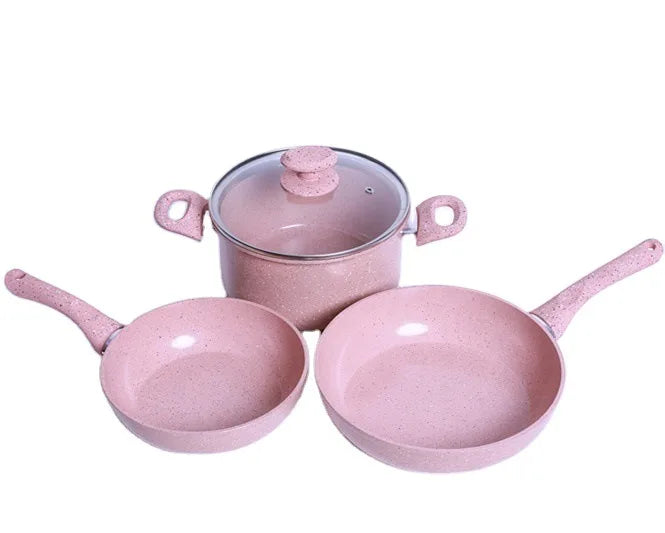 Nordic Style Simple Pink Cookware Three Piece Fashion Pots Household Kitchen Multi Function Pot Set
