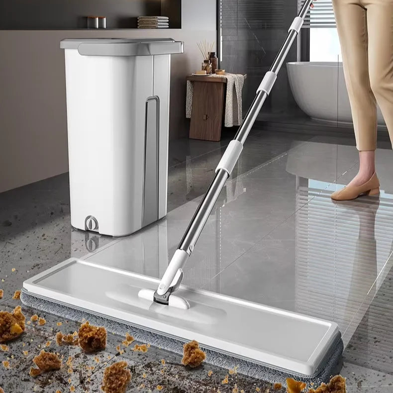 360Â° Rotating Microfiber Flat Mop Hand-Free Narrow Seam Wet-Dry Separated Bucket Replaceable Pads Rectangle Pattern Set