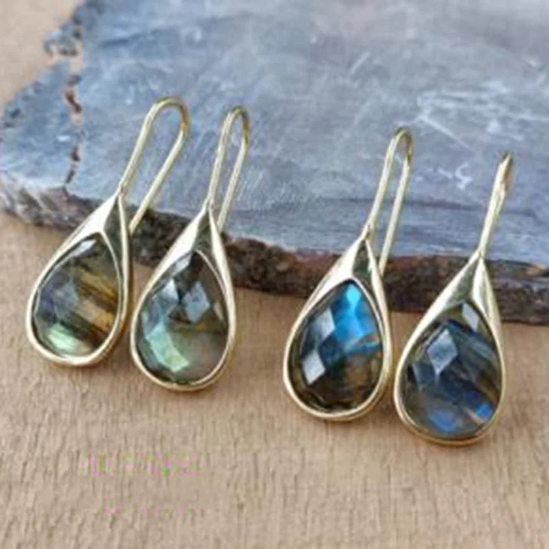 ZG0467 Teardrop Natural Labradorite Earrings Gemstone Dangle Earring for Women