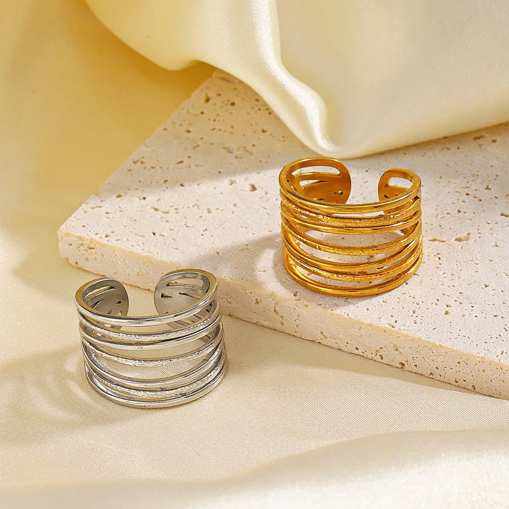 Nabest Women's Trendy 18K Gold Plated Stainless Steel Hollow Ring Waterproof Open Geometric Boho Jewelry