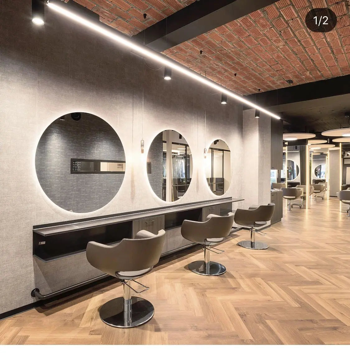 Modern Luxury Wood Single Sided Barbershop Round LED Light Beauty Salon Mirror for Workshop