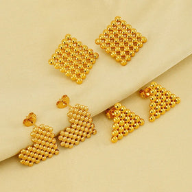 New Sample Design Stainless Steel 18K Gold Plated Round Bead Geometric Heart Stud Earrings for Girls Fashion Jewelry