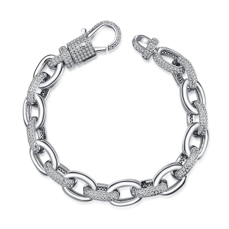 High Quality Hip Hop Jewelry Ice Out Men's Cuban Chain Silver Plated Brass Zircon Geometric Wedding Party Gift Bracelet