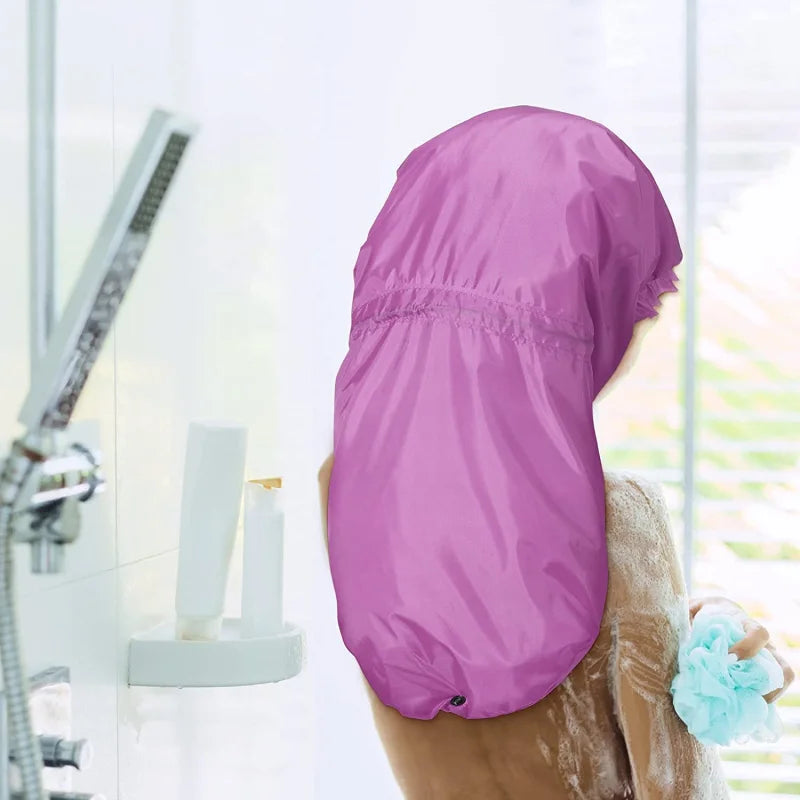 HZM-22254 Large Bath Caps With Snap Waterproof PVC Long Curly Braid Hair Shower Caps