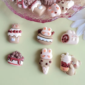 New Creative 100Pcs/Lot Lovely Cartoon Food Charms Cute Rabbit Bear Cake Ice Cream Cone Cabochons for DIY Crafts Making Decor