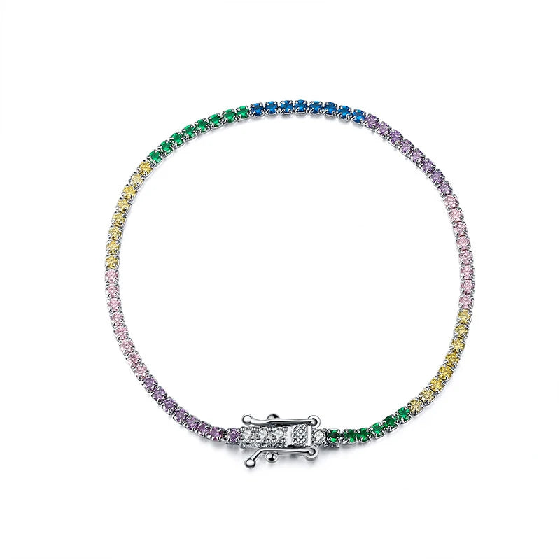 Best Sell 18k White Gold Plated Fashion Jewelry 925 Sterling Silver Color Zircon Adjustable Tennis Chain Bracelets