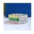 China Professional Custom Jewelry  925 Sterling Silver 1 Row Round Colorful Cz Diamond Engagement Band Ring for Women