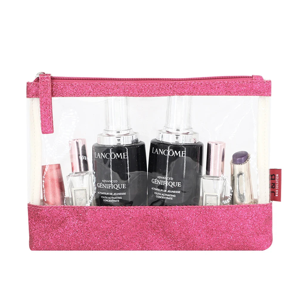 Manufacturer Custom Transparent Makeup Cosmetic Packaging Bag Shiny Glitter Make up Toiletry Beauty Zipper Gift Bags for Girls