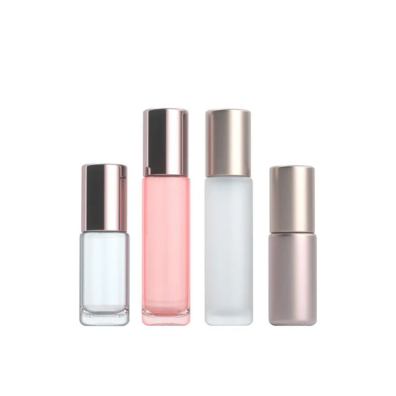 Luxury Wholesale 5ml 10ml Rose Gold Glass Roll-On Perfume Bottle Steel Roller Screw Cap for Essential Oil Blush Eye Drop Perfume
