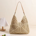 Women's Fashion Crochet Shoulder Tote Bag Summer Beach Straw Bag with Button Closure Portable for Autumn and Spring Use