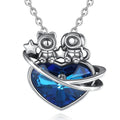 Merryshine 925 Sterling Silver love Heart Blue Crystal Couple Astronaut Pendant Necklace