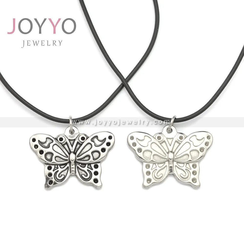 Rubber Necklace with Pendant butterfly Jewelry Stainless Steel butterfly Necklace Pendant