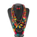 Bohemian Rainbow Wooden Trendy Statement Necklace with Beads Africa Ethnic Jewelry Set for Women's Anniversary Gift Engagement