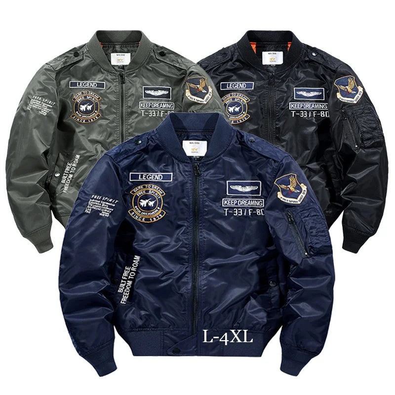 2025 New Casual Men's Appliques Zipper Autumn Bomber Windbreaker Jacket with NASA Patches Waterproof Windproof & Breathable