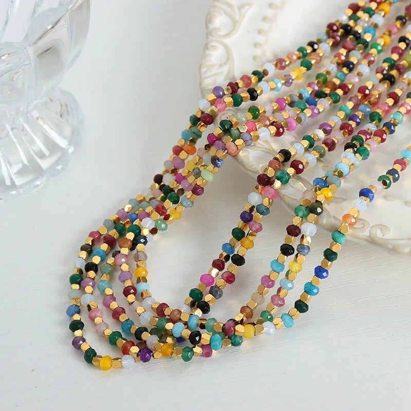 High End Multicolor Natural Stone Beaded Necklace Bohemian Women's Accessories Handmade Stainless Steel Necklace