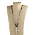 Fashion Jewelry Accessory 6mm Natural Stones Beads Knotted Cross Charm Pendant Necklaces for Festival Gift