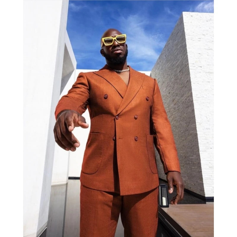 Burnt Orange Men Suits Double Breasted Costume Hommes Classic Wedding Suit Prom Tuxedos Groom Suit for Men 2 Pieces Jacket+Pant