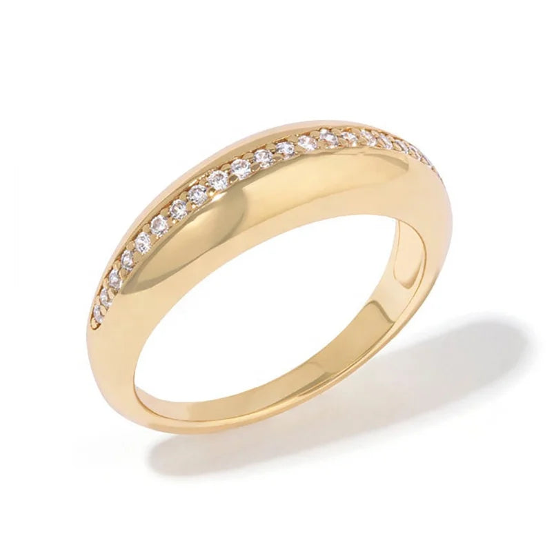 Gemnel Simple Fashion Daily Wear Silver 925 Pave Brilliant Zircon Chunky Dome Signet Ring