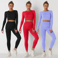 Female Seamless 2 Pc Fitness Active Wear Ropa Deportiva Leggings Long Sleeve Sport Top Workout Yoga Set
