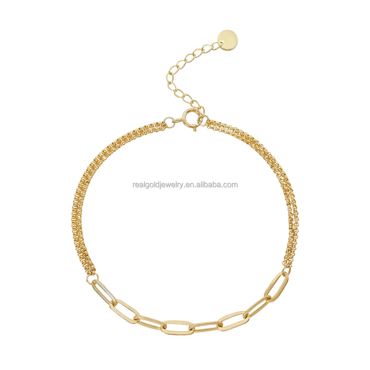 Hot Sale Pure 14K Solid Gold Bracelet Paper Clip Chain Link Bracelet Custom Necklace 585 Real Gold Fine Jewelry