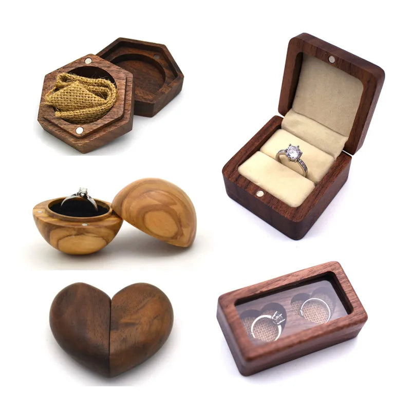 Wedding Walnut Wooden Jewelry Ring Box for Gift