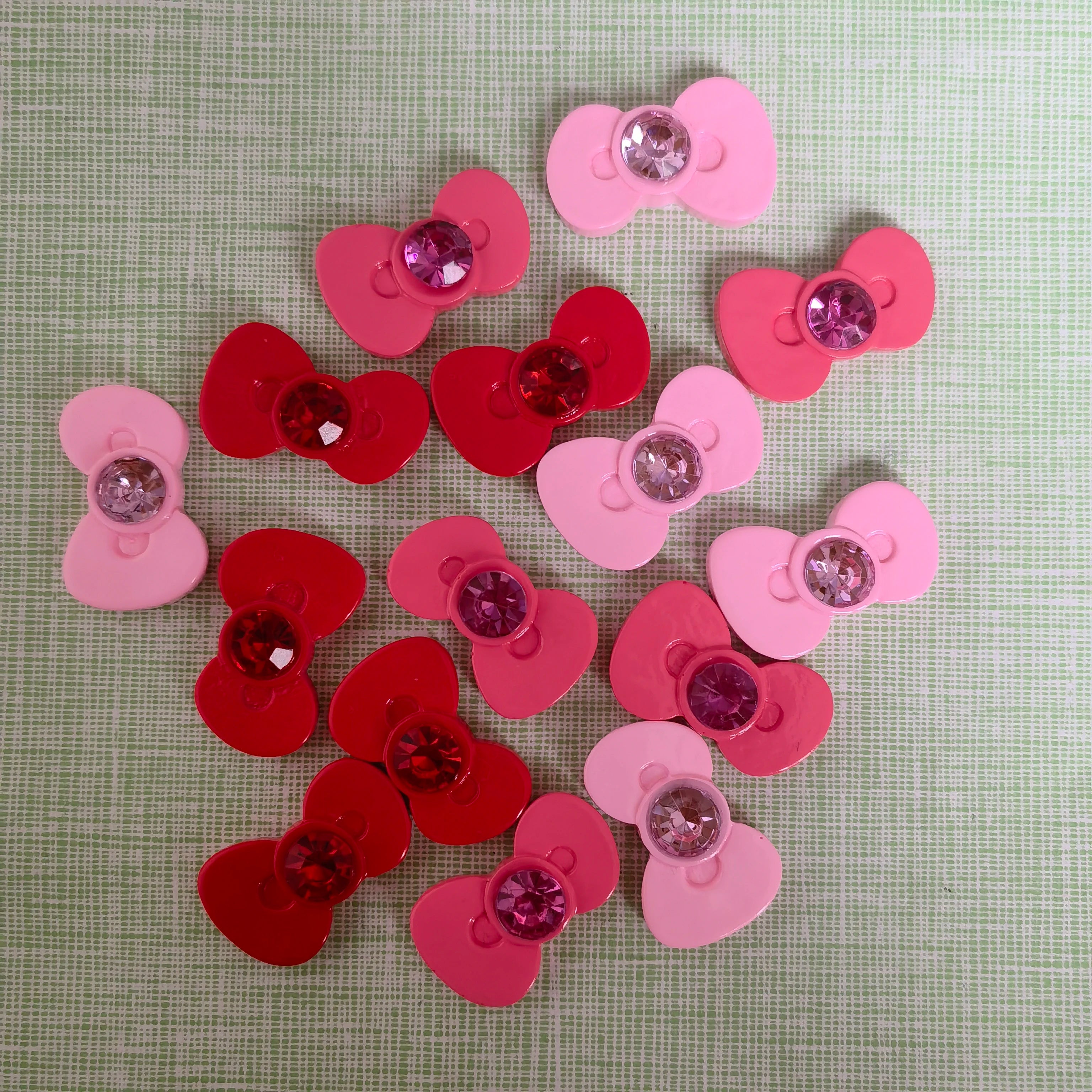 Pink Red Bow Resin Charms with Shiny Rhinestone Inlay Flatback Design for Shoes Buckle Phone Decor DIY Craft Accessories