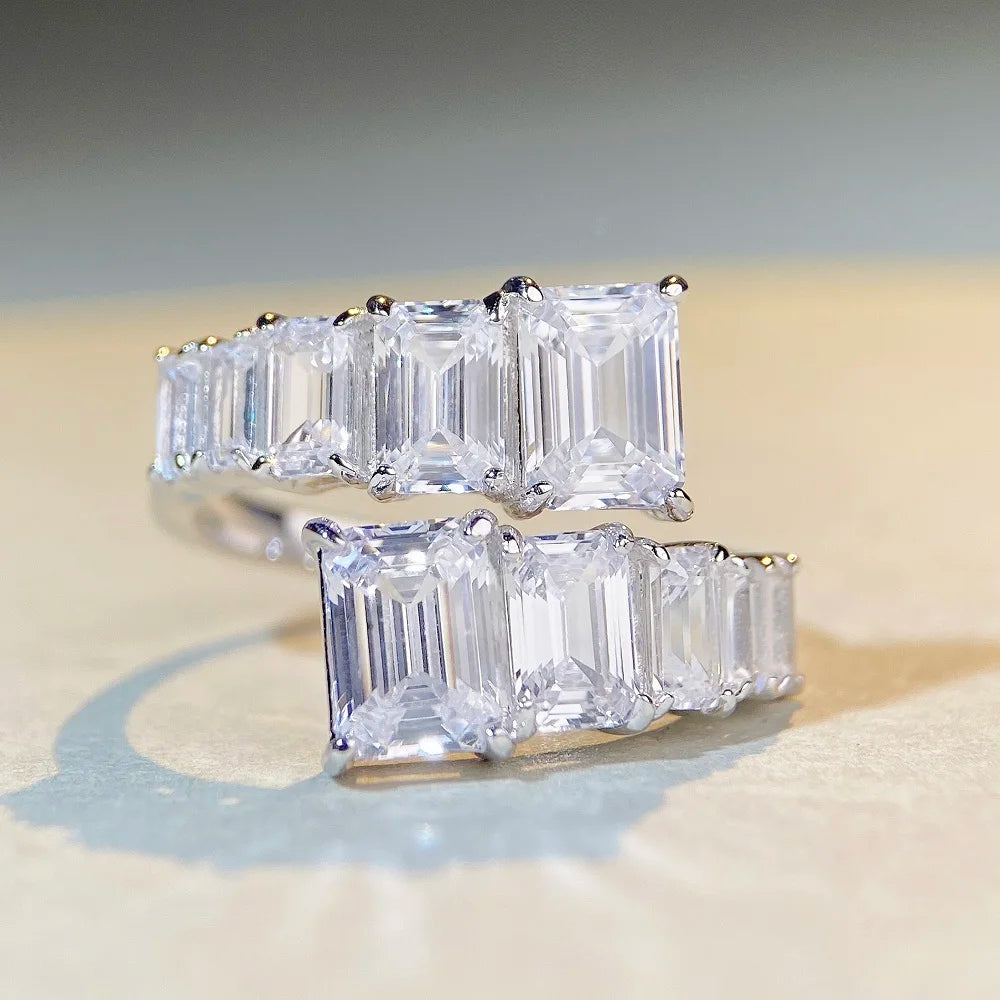 5A Colored White Cz White Cubic Zircon Emerald Cut Eternity Personalized Wholesale Price Wedding Silver Zircon Rings