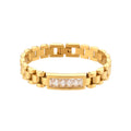 No Fade Gold Plated Green Black White Zircon Stone Watchband Wrist Bracelets Stainless Steel CZ Watchband Bangles