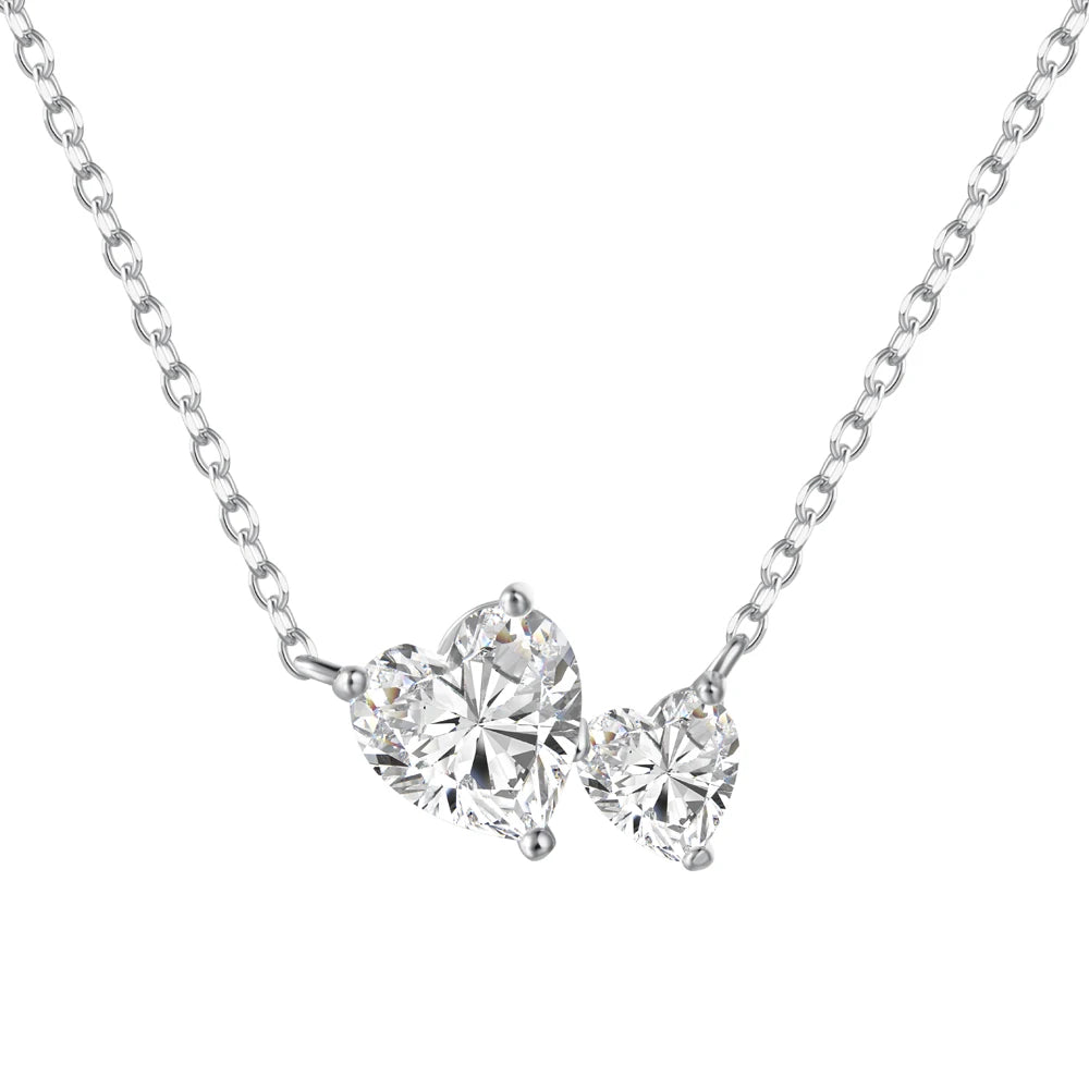 Dylam S925 Sterling Silver Necklace 18K Gold Plated Wholesale Zirconia Double Heart Shape Necklaces Pendant Earring Ring Set