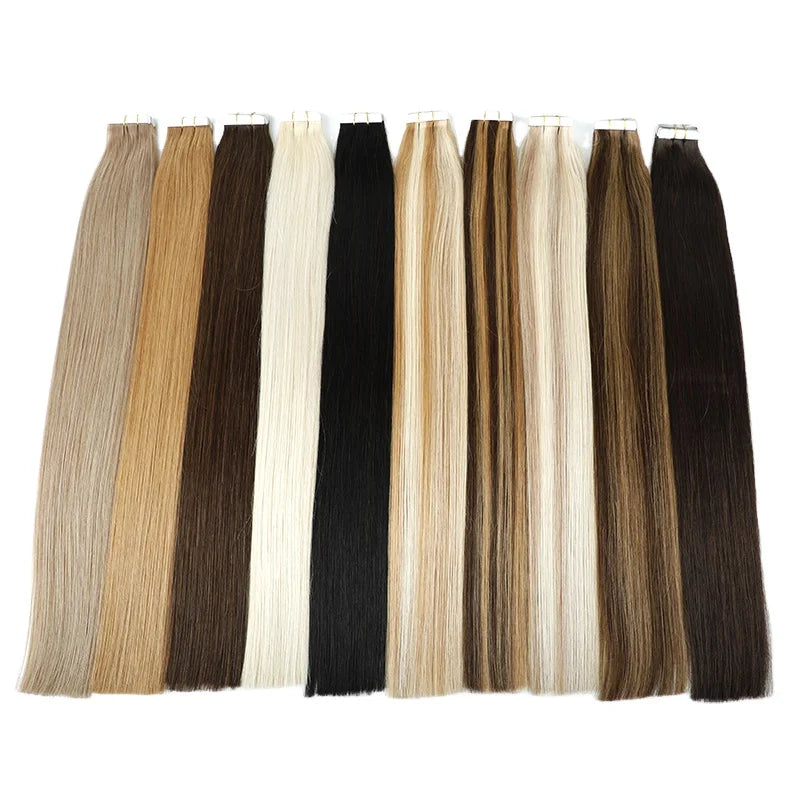 LeShine Russian Double Drawn Tape Hair Extensions Wholesale Silky Straight Wave Human Remy Hair Tape in Hair Extensions