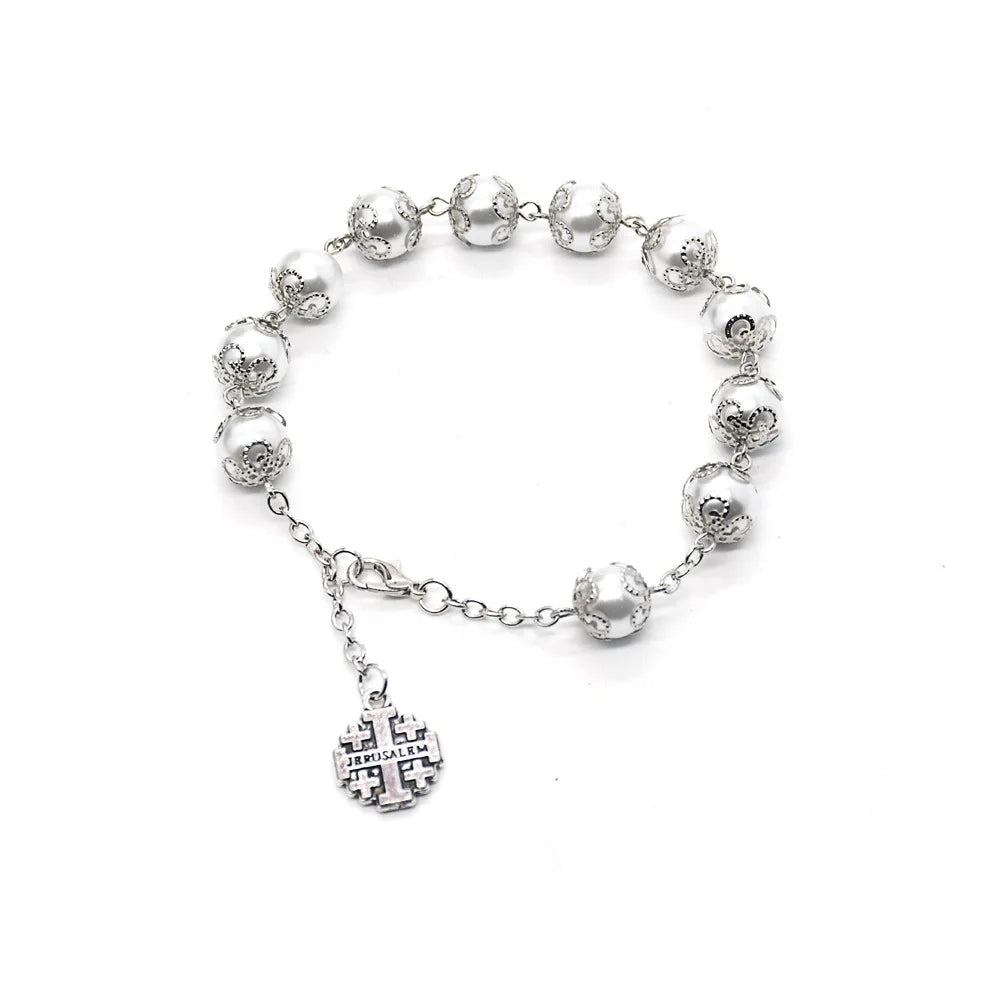 2025 Crystal  Muslim catholic prayer pearl stainless steel rosary bracelet for women