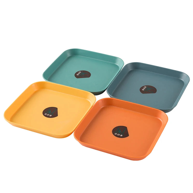 Factory Cheap 4 Pcs BPA Free Eco-Friendly Colorful Durable Wedding Party Cake Dessert Snack Square Minimalist Plastic Plate Dish