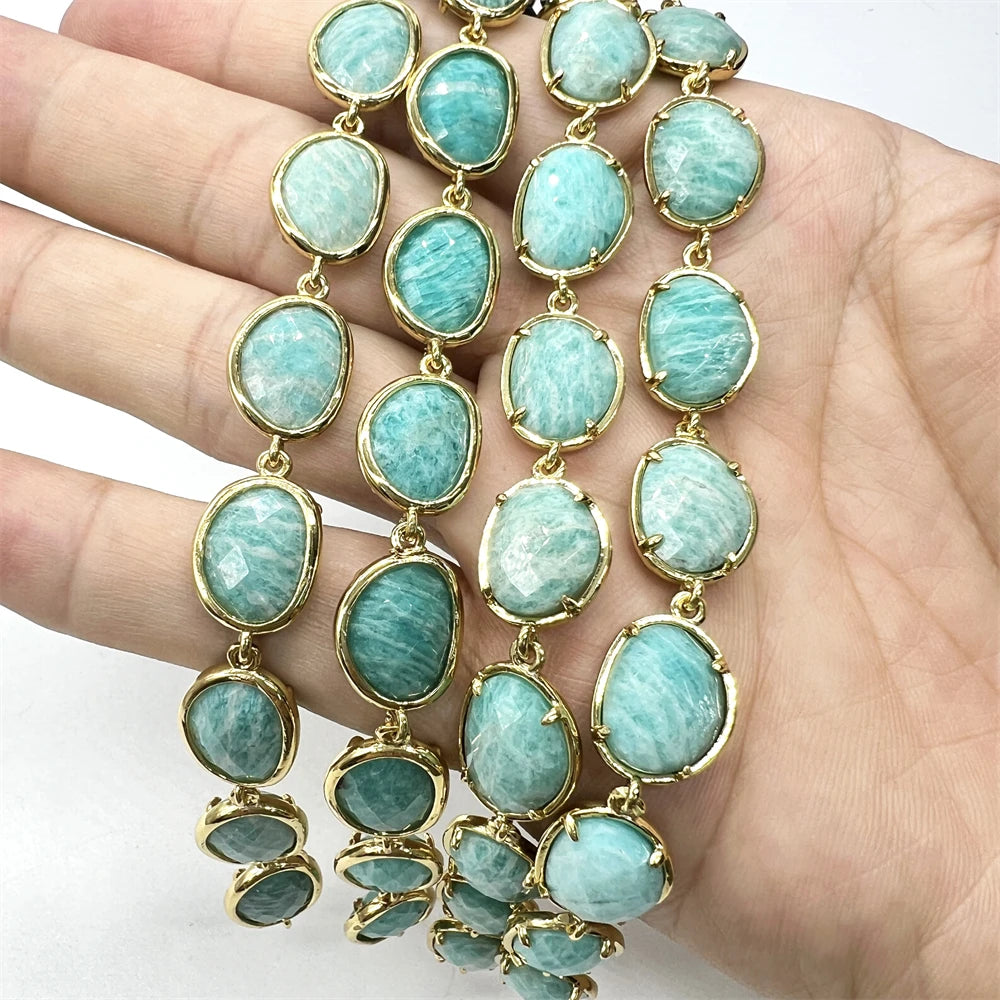 New Arrivals Amazonite Gemstone Irregular Shape Bezel Connector Strawberry Quartz Turquoise Amethyst for Making Necklace Jewelry