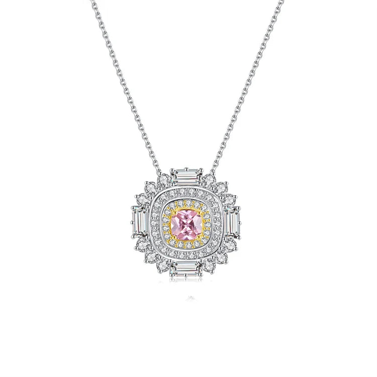Luxury Fine Jewelry Flower Shape Pendant 925 Sterling Silver Gemstone Necklace For Women