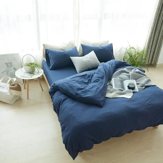 Luxury Pillow Duvet Cover Bedsheet Sets 100% Egyptian Cotton Knit Jersey Plain 4PCS Bedding Set
