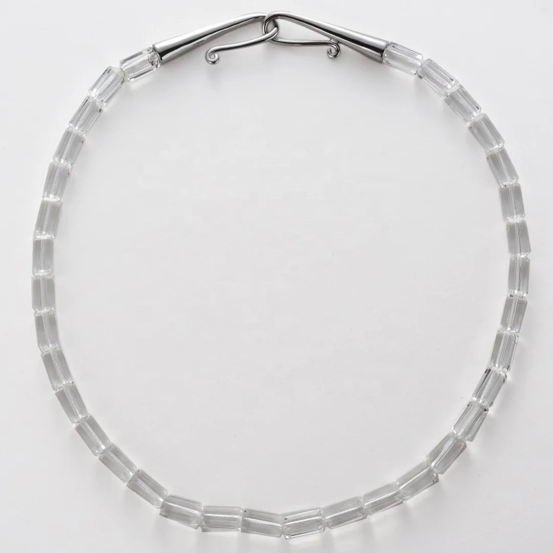 Fashion Unique Brass Platinum Plated Clasp Square Clear White Crystal Beaded Necklace for Women