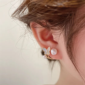 Fashion Butterfly Earrings Alloy Pearl Earrings Simple Jewelry Accessories Gifts Multi-wear Stud Earring