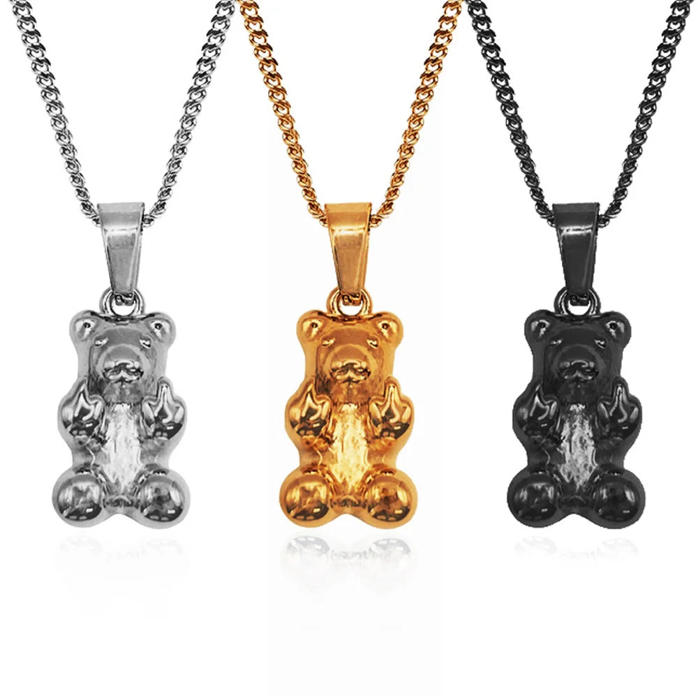 Non Tarnish Polar Bear Jewelry Stainless Steel 18k Gold Plated Custom Compass Pendant Vintage Men Offensive Bear Necklace