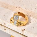 Women's Stainless Steel 18K Gold-Plated Ring Trendy Irregular Texture Zircon Main Stone for Wedding Engagement or Party Gift