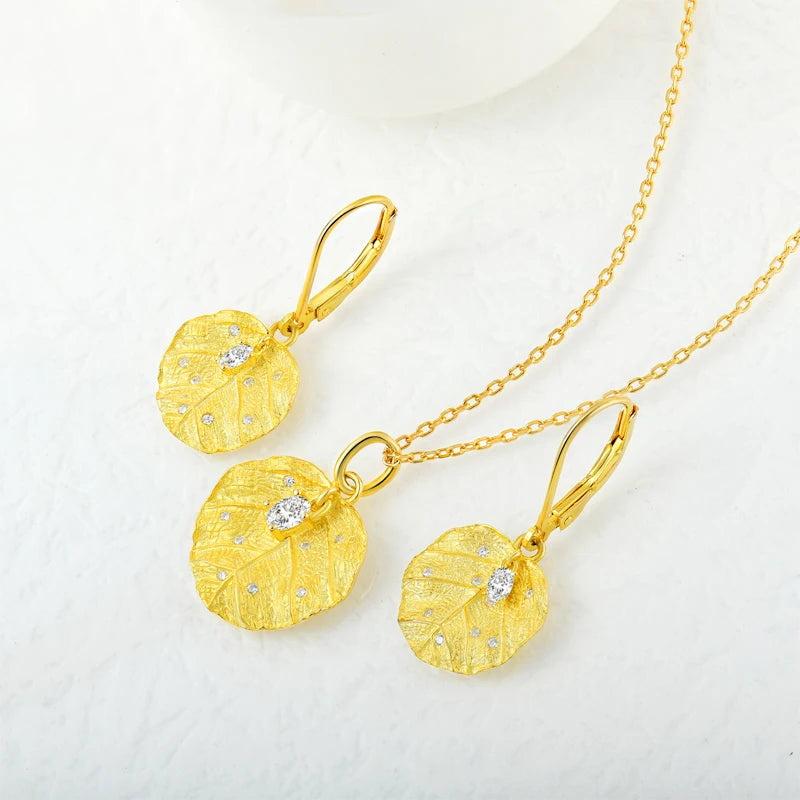 2023 China Wholesale OEM Classic Zirconia Handmade Leaves Earring Pendant 18K 925 Sterling Silver Designer Jewelry Gold Plated