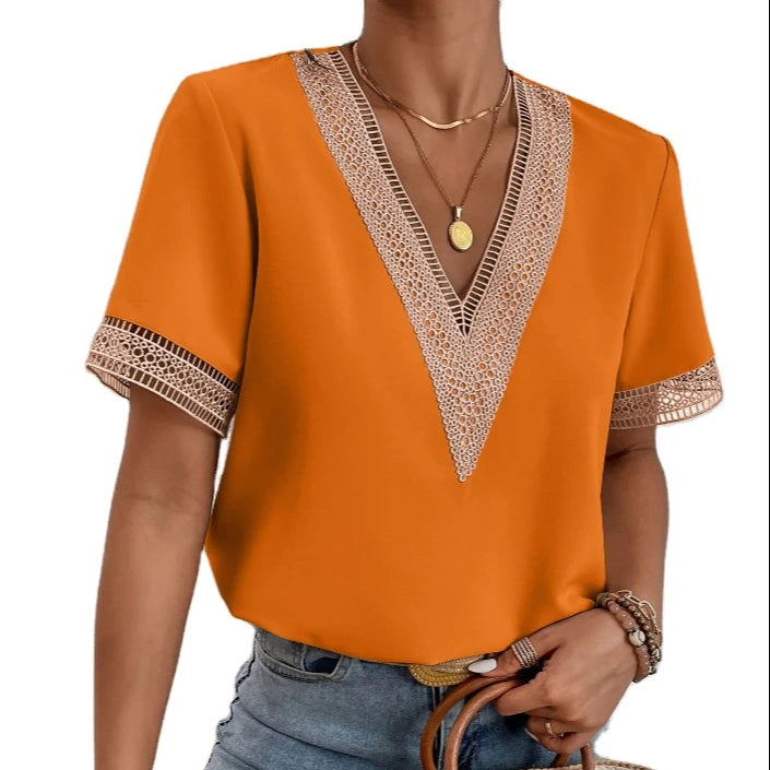 Women's Solid Pattern Short Sleeve Casual Shirts New Arrivals Wholesale Fashionable Office Lady's Knitted Apparel Plain Dyed