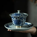 Blue-and-white Porcelain With the Copper Feet Tureen Ceramic Gaiwan Large Cup Tea Bowl Kung Fu Tea Set Tea Making Device
