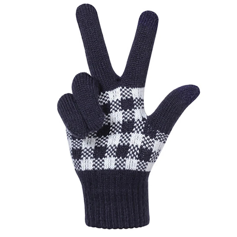 Men's Winter Touch Screen Jacquard Thickened Warmth Riding Knitted Gloves