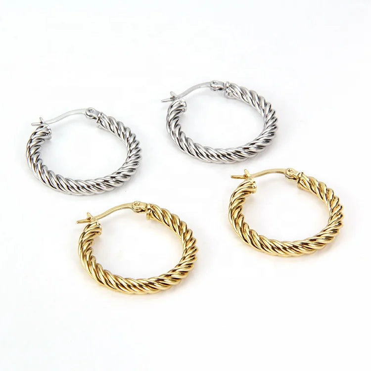 Vintage Hoop Dainty Earrings Jewelry Stainless Steel Textured Twisted Hoop Earrings for Women