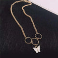 Popular Trendy Women's Zinc Alloy Gold Plated Silver Link Chain Butterfly Pendant Necklace Jewelry