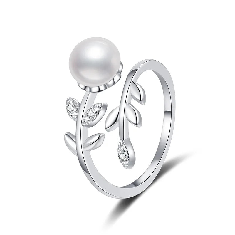 S925 Sterling Silver Elegant Classic Pearl Ring Premium Adjustable Design