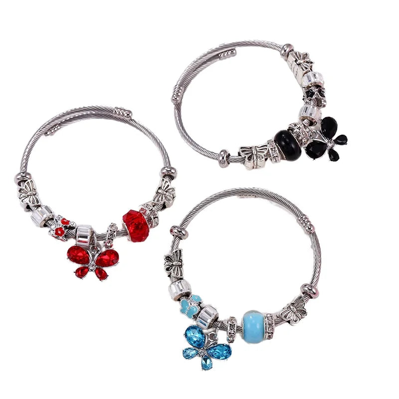 Fashion Jewelry Butterfly Alloy Charm Bracelets Stainless Steel Bangles Animal Style Bracelet for Girl