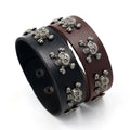 Punk Jewelry Alloy Skull Rivet Leather Wide Wrap Bracelet for Men