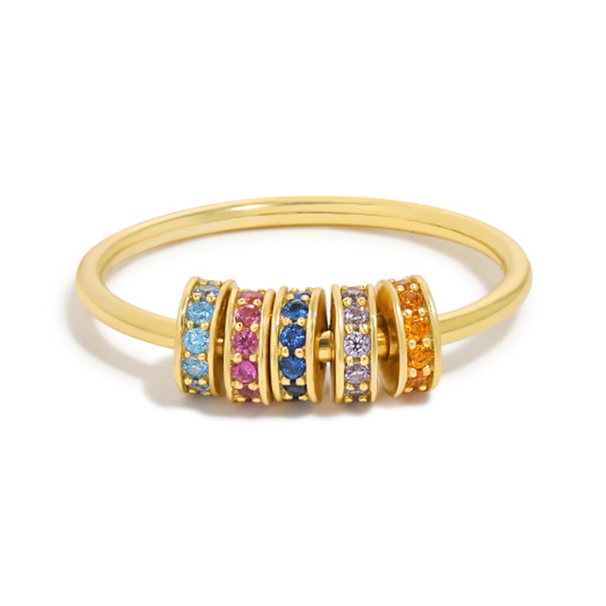 925 Sterling Silver Women Fingers Beautiful Color Zircon Spinner Ring Rotary Anxiety Ring