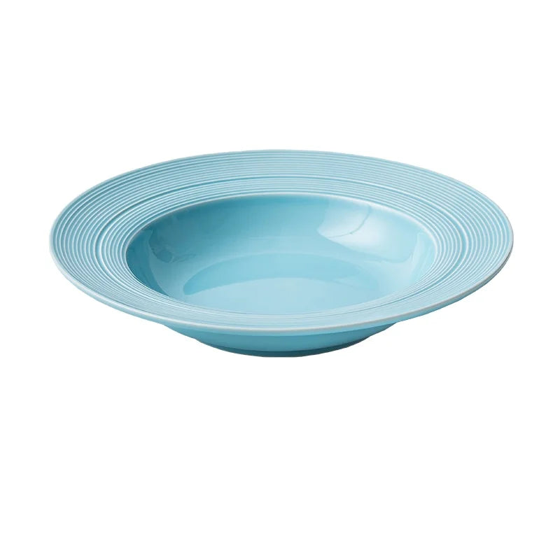9" Straw Hat Shape Round Ceramic Soup Fruit Noodles Salad Bowl Porcelain Stoneware Deep Pasta Dessert Serving Plate for Hotel